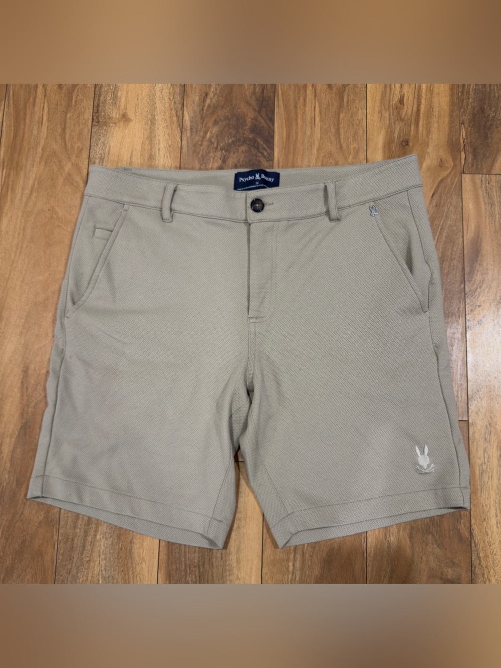 Psycho Bunny Performance Golf Shorts Men’s 32 Khaki Tan Stretch Pique Athletic